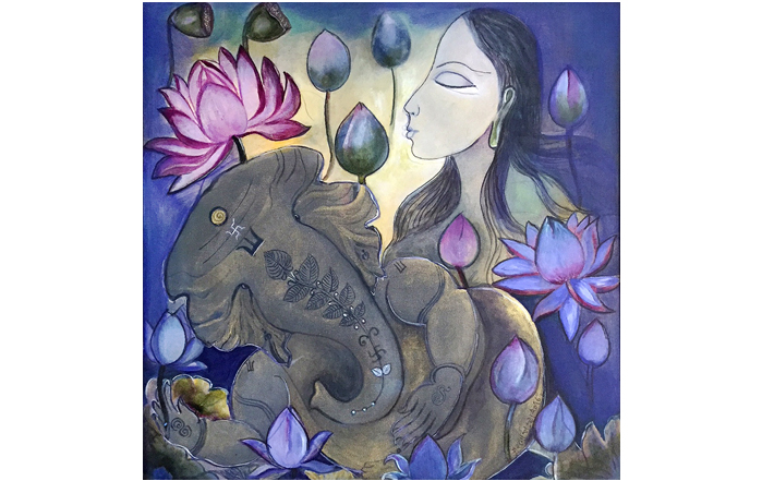 SC22 
Ganesh and Parvati in Lotus pond 
Acrylic on canvas 
24 x 24 inches 
Available
